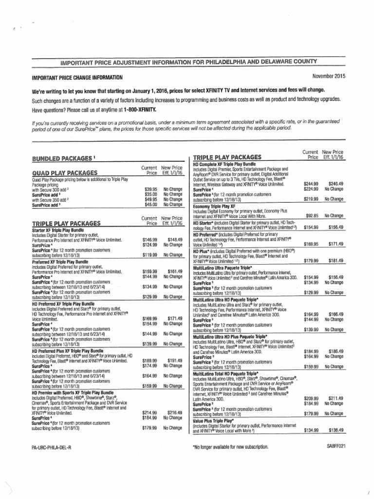 Comcast Rate Card 2 PDF Leisure