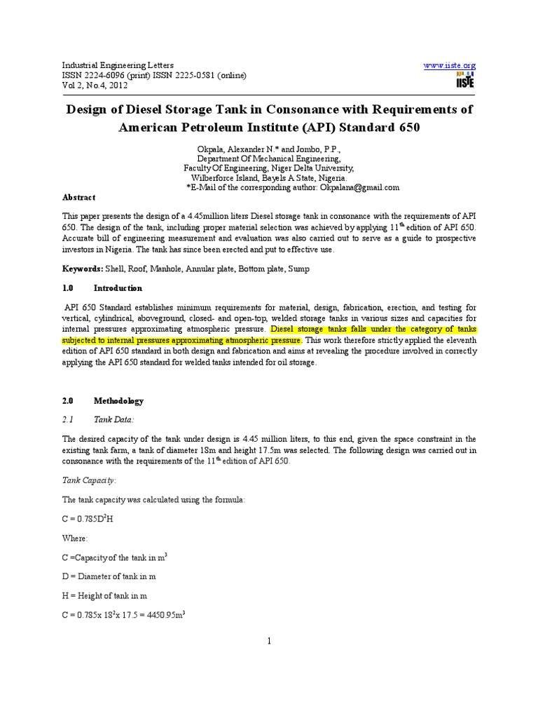 Diesel Storage Tank | PDF | Industries | Nature
