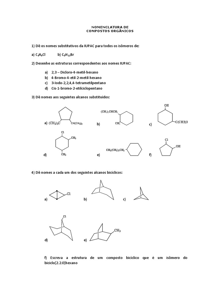 Exercícios de Nomenclatura IUPAC | PDF | Métodos e Materiais de Ensino ...