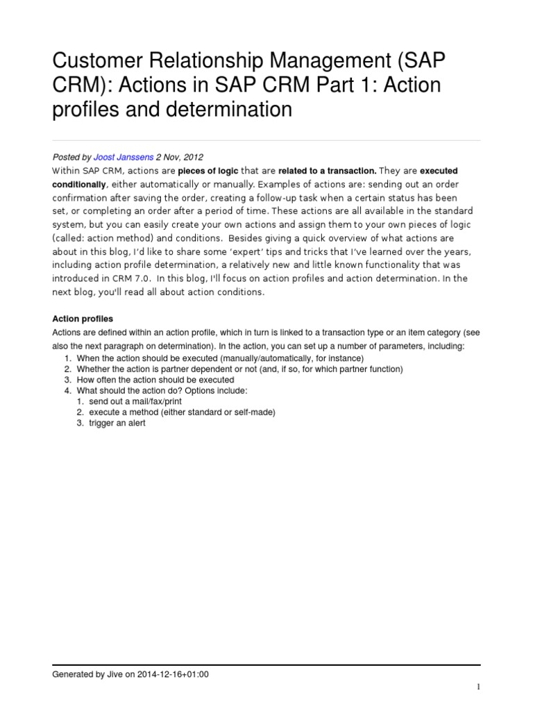 SAP CRM Action Profiles Explained | PDF | Customer Relationship ...