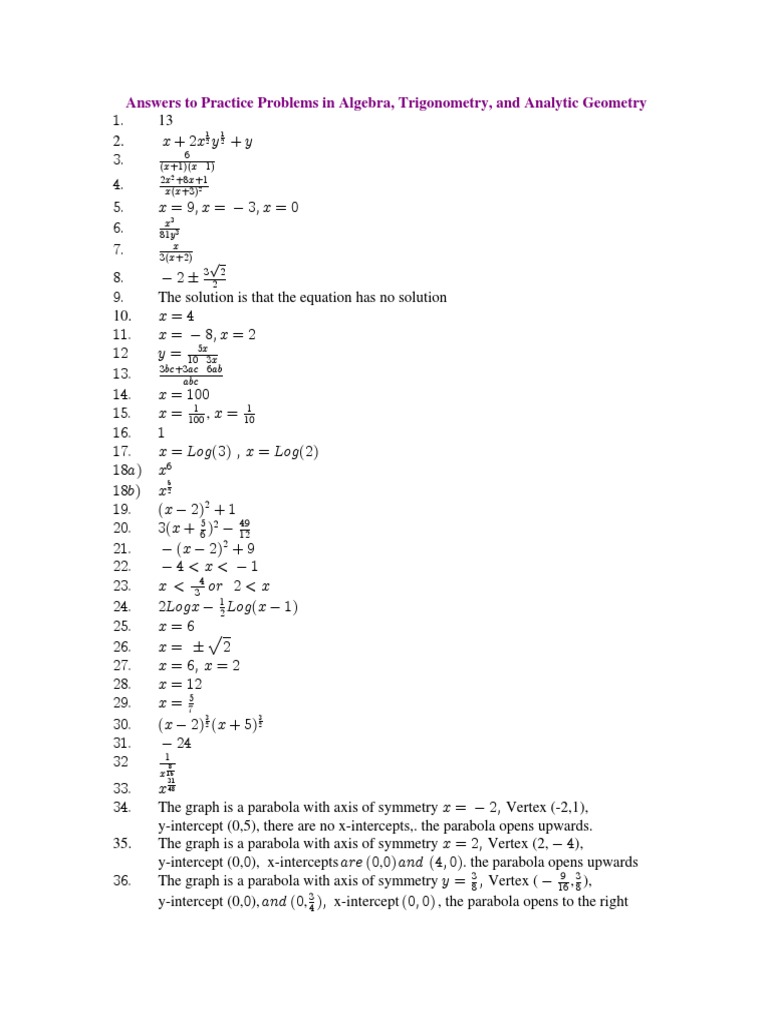 Analytic Geometry (6) Answers | PDF