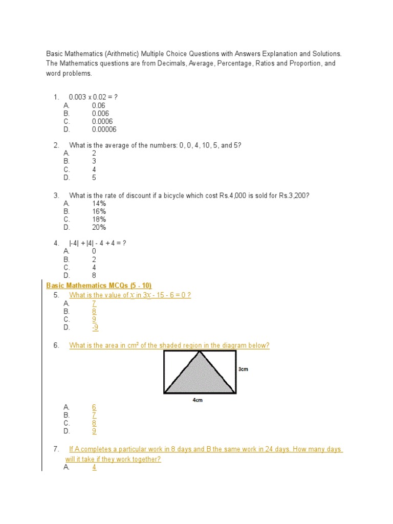 Basic Mathematics Mcqs (5 - 10) | PDF | Sports