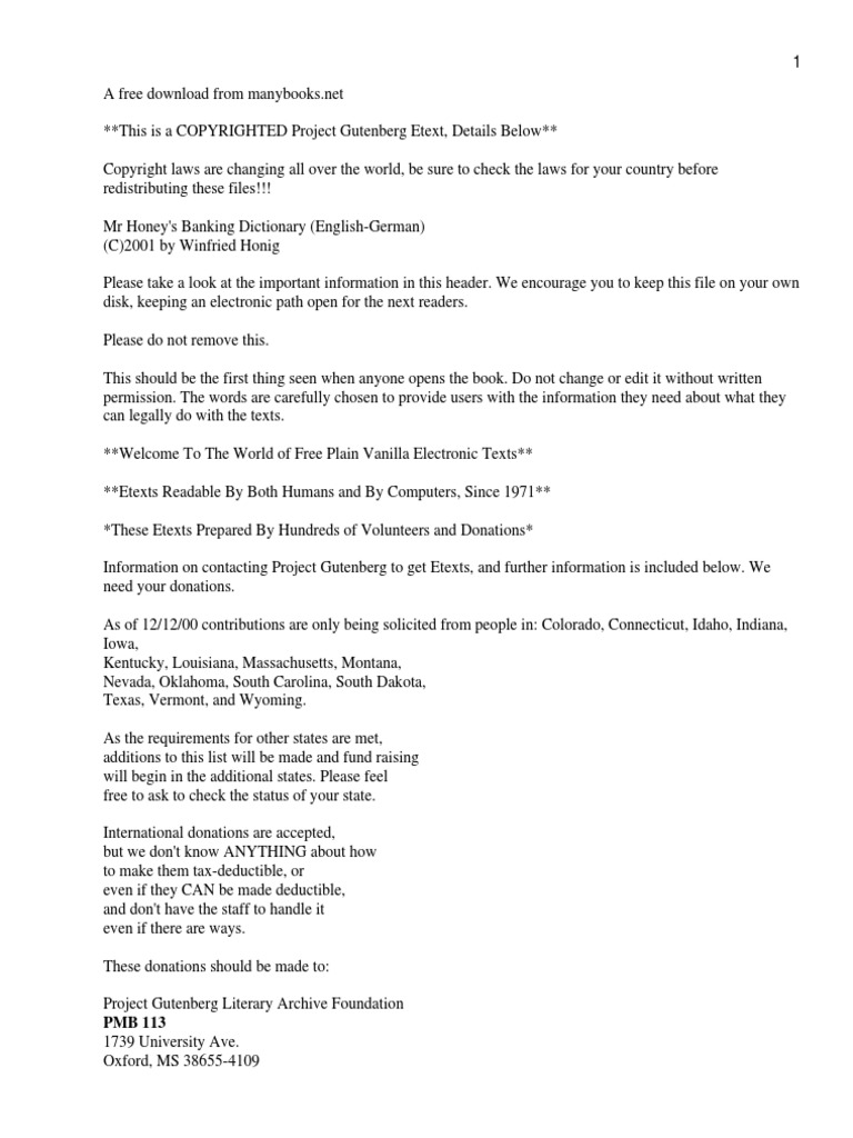 Mr Honey S Banking Dictionary English German Project Gutenberg