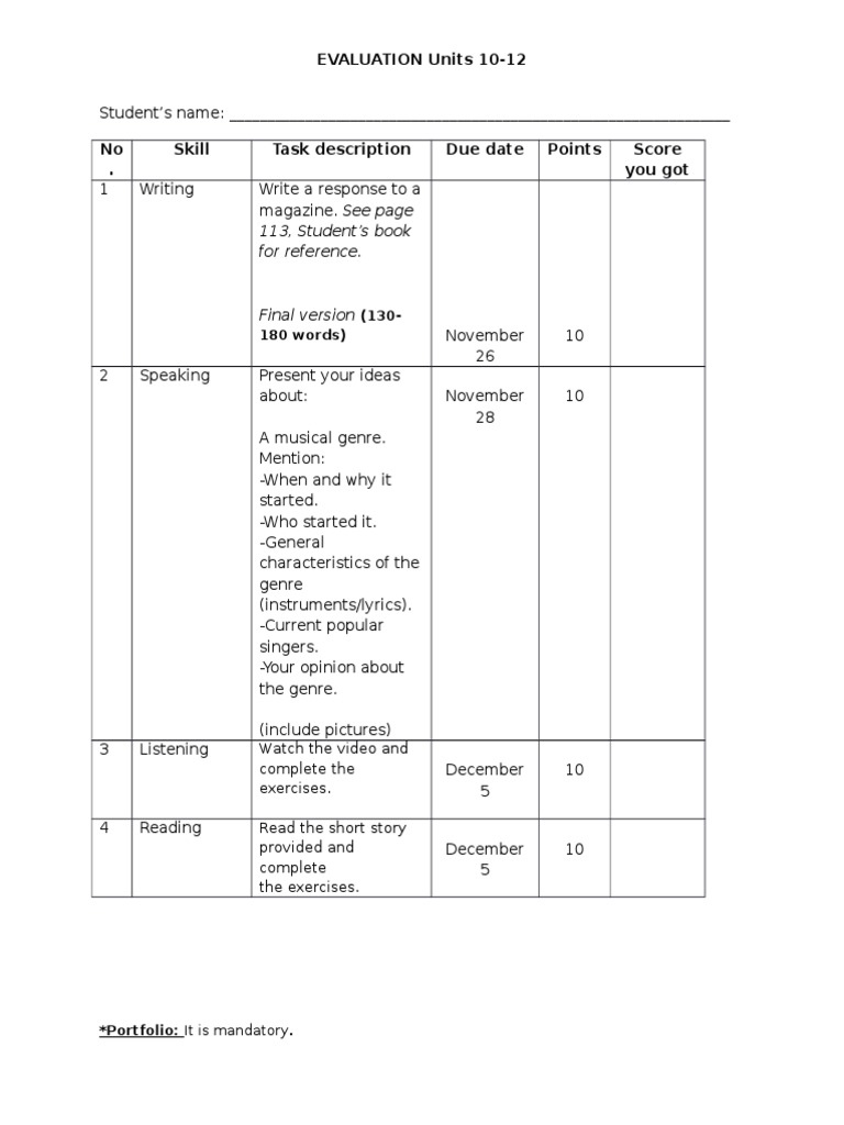 Evaluation Units 10-12 | PDF