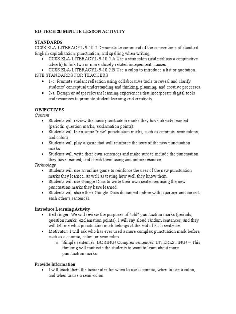 20-Minute Punctuation Lesson Plan | PDF