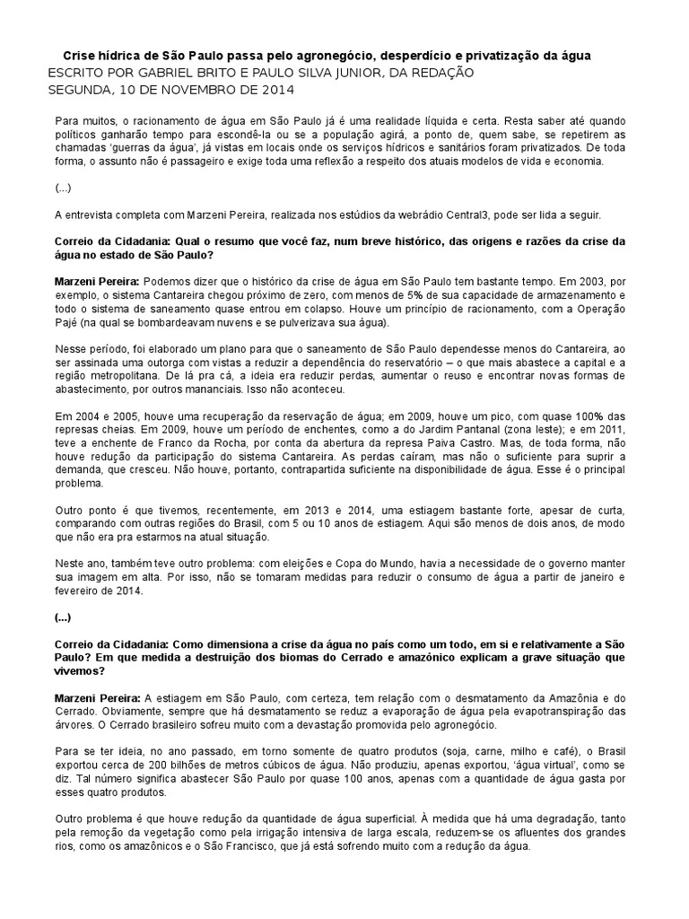 Redação Sobre A Crise Hidrica No Brasil