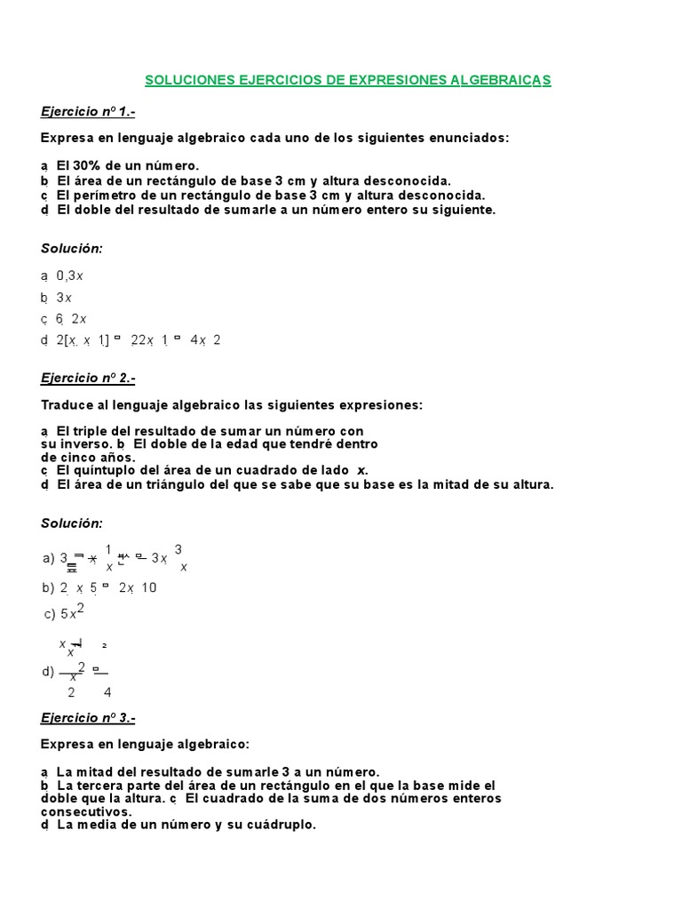 Ejercicios de Expresiones Algebraicas | PDF | Ecuaciones | Triángulo