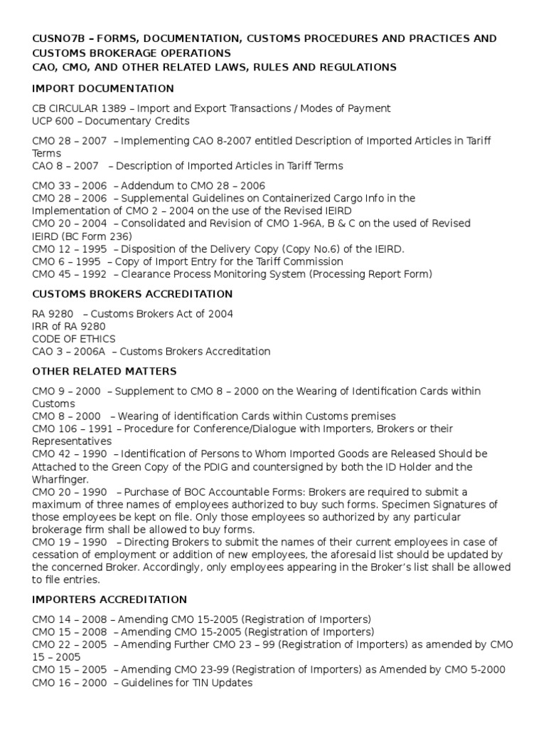 Customs Procedures and Documentation Guide | PDF | Customs | Identity ...