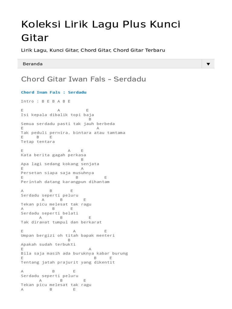 Chord Gitar Iwan Fals Serdadu Html
