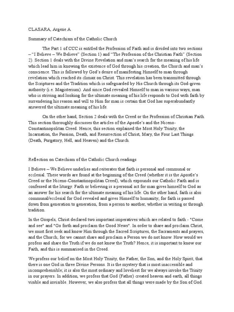 Reflection On CCC PDF Trinity Catholic Church