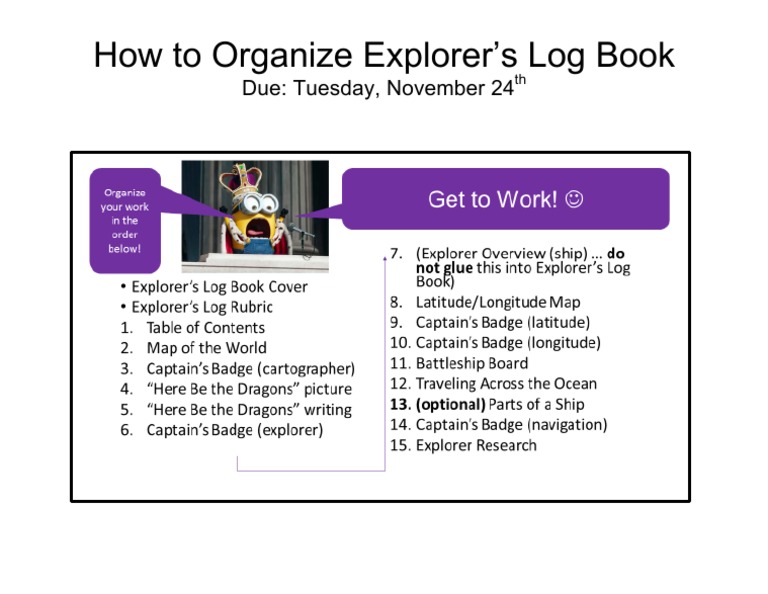How To Organize Explorer's Log Book: Due: Tuesday, November 24 | PDF