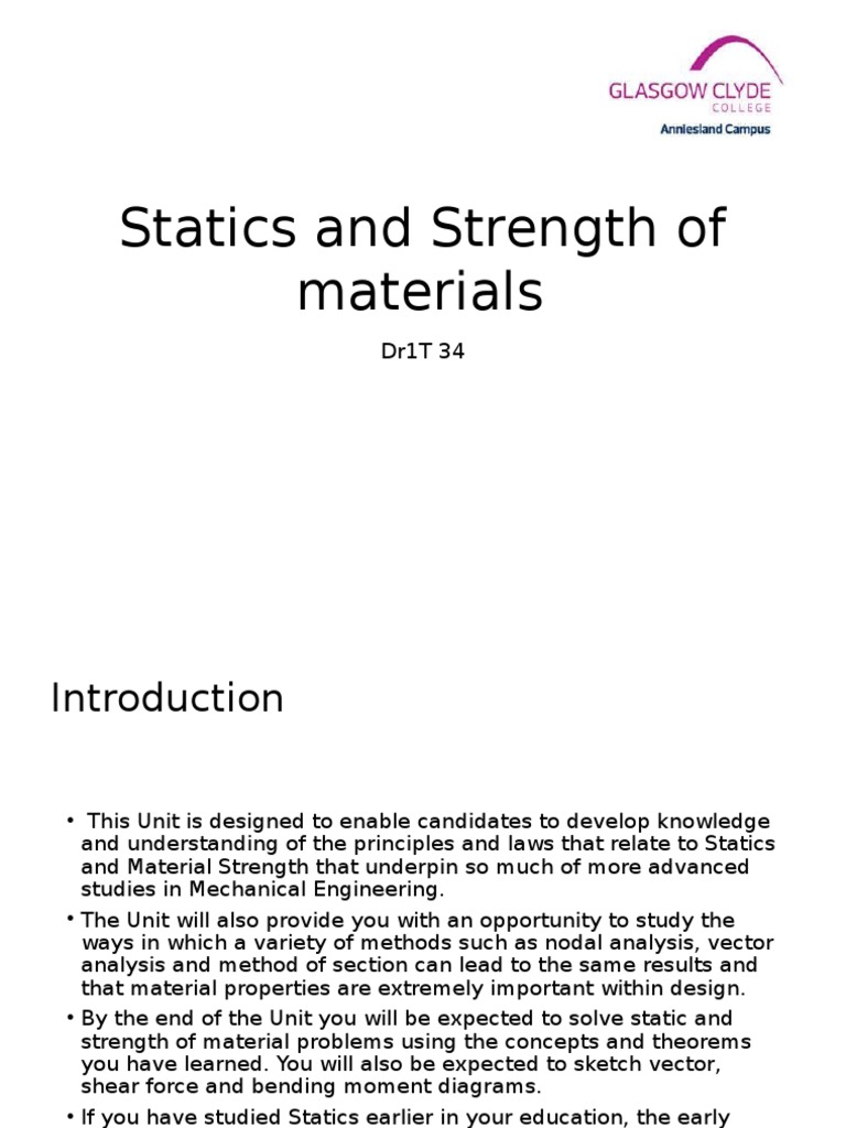 Statics and Strength of Materials Intro Beam Analysis | PDF | Bending ...