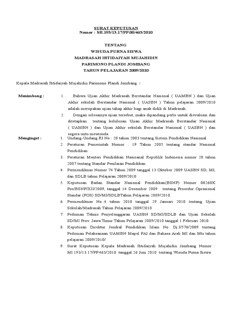 Contoh Surat Keputusan Wisuda