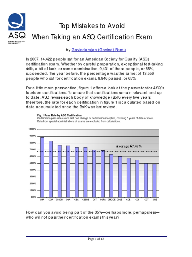 Asq Certification Exam Pass Rate | PDF | Finance & Money Management