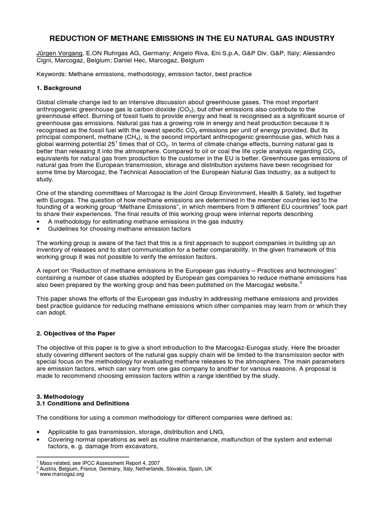 Methane Emission Reduction in EU Gas Industry | PDF | Natural Gas ...
