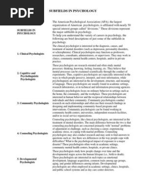 Subfields in Psychology | PDF | Clinical Psychology | Psychology