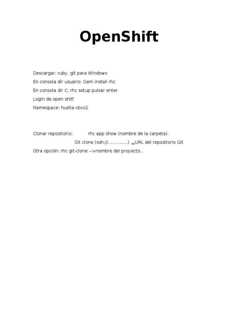 Guía de instalación de OpenShift y Git | PDF