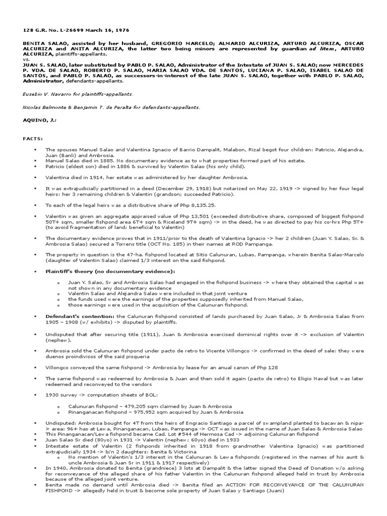 Land Dispute Over Fishpond Ownership PDF Laches (Equity) Trust Law