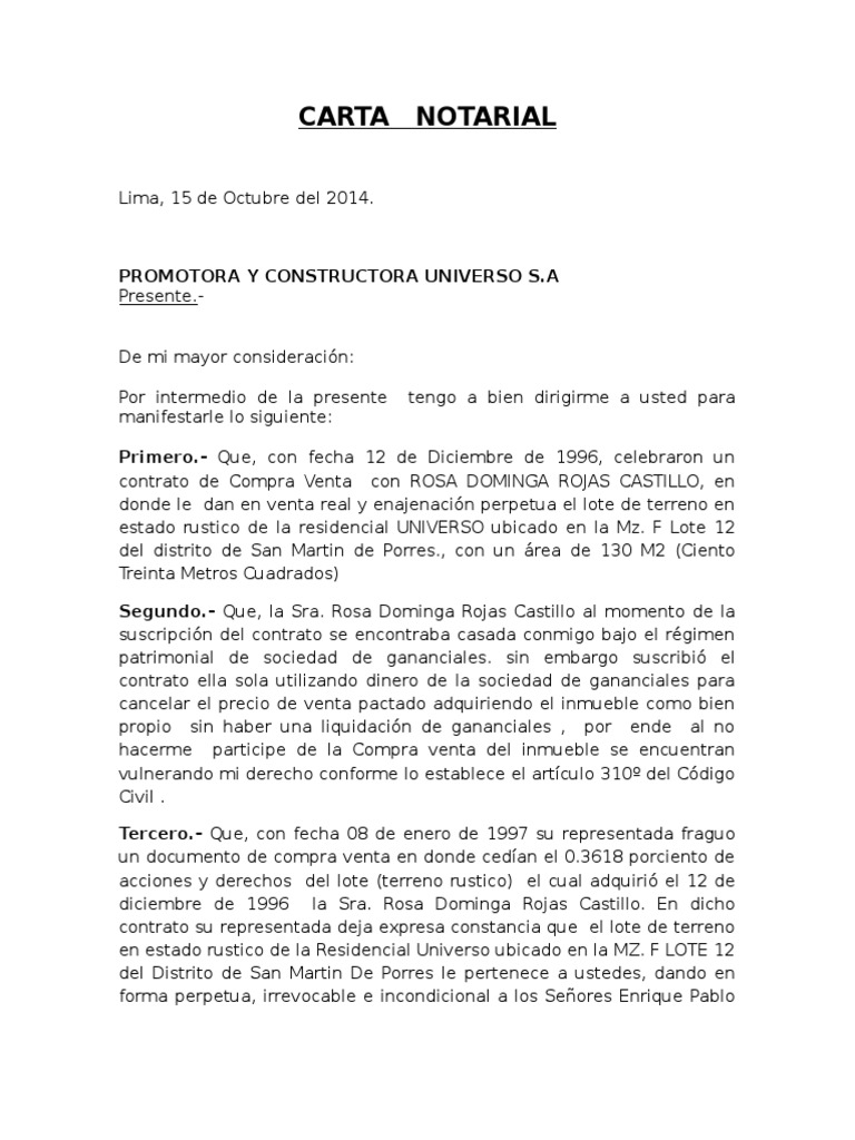 Carta Notarial Gobierno Politica