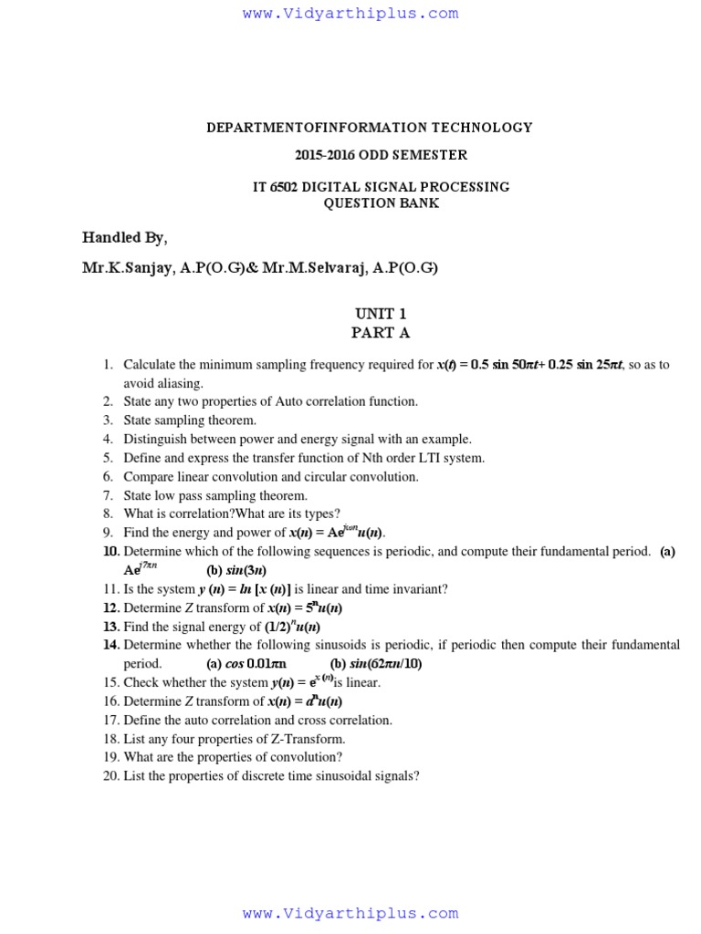Digital Signal Processing Question Bank | PDF | Discrete Fourier ...