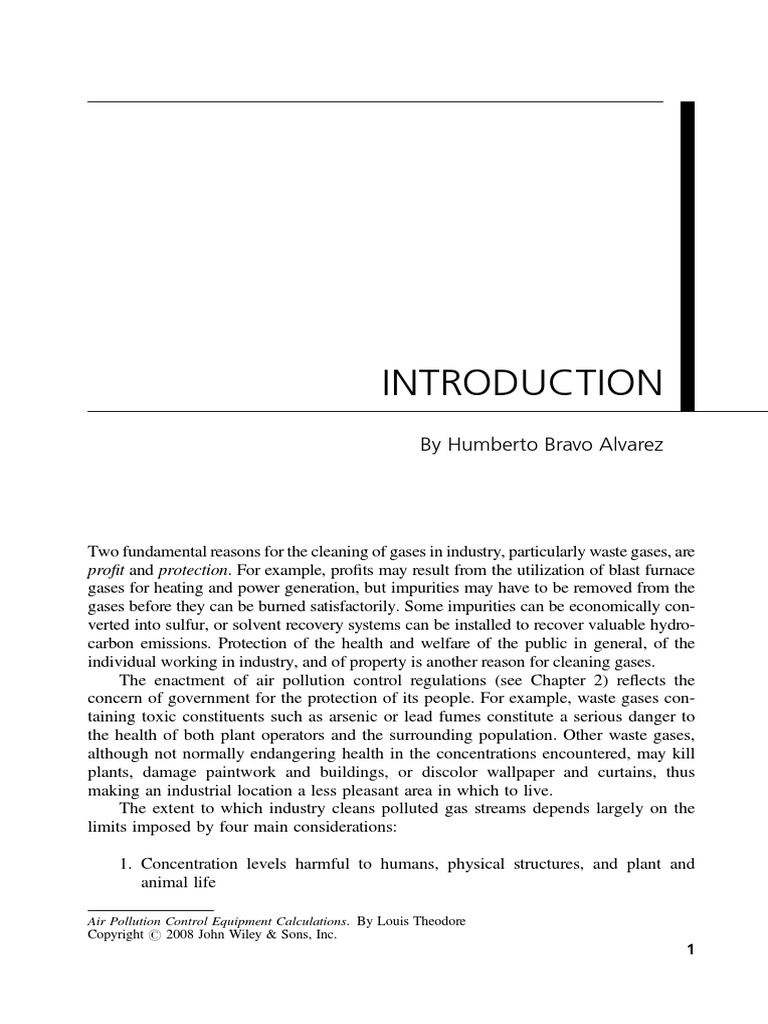 By Humberto Bravo Alvarez Air Pollution Control Equipment Calculations