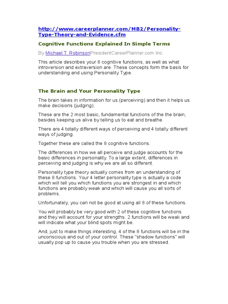 Understanding the 8 Cognitive Functions | PDF | Psychological Theories ...