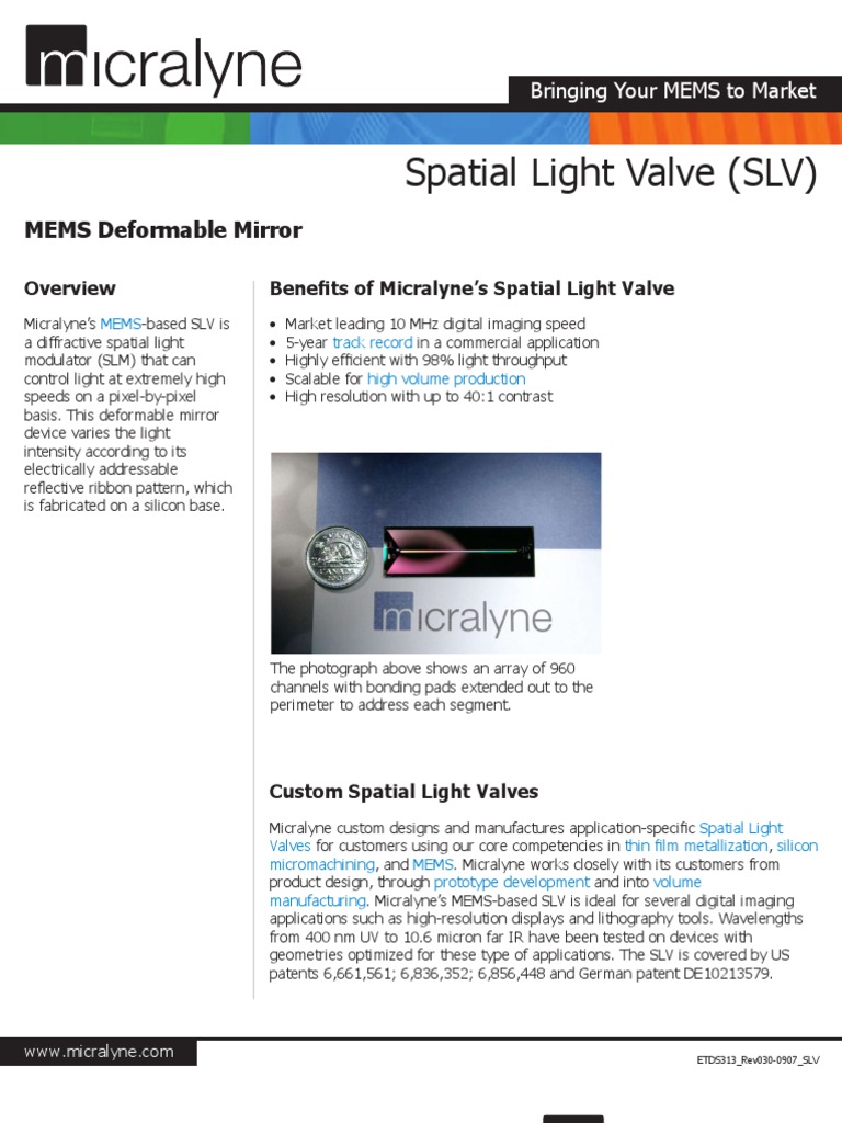 Micralyne's MEMS Spatial Light Valve | PDF | Microelectromechanical ...