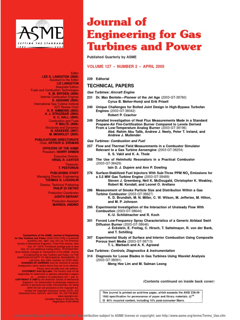 Journal of Engineering For Gas Turbines and Power 2005.Vol.127.N2 | PDF | Jet Engine | Gas Turbine
