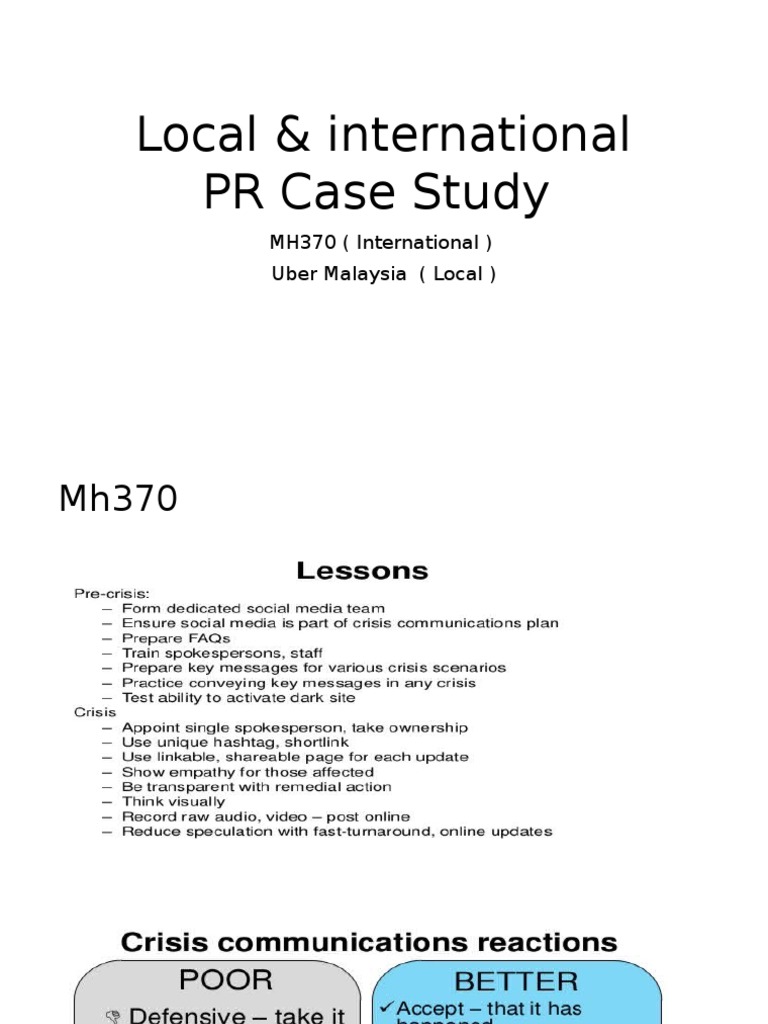 PR Case Study: MH370 & Uber Malaysia | PDF