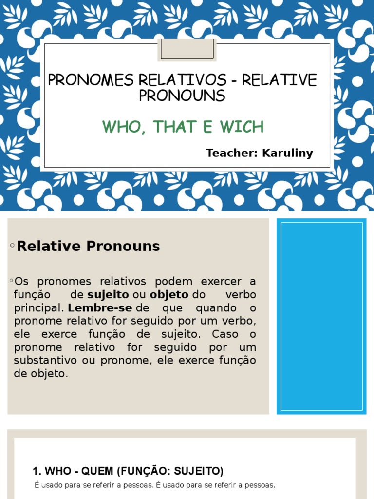 Interpretação De Texto Com Pronomes Relativos Em Ingles