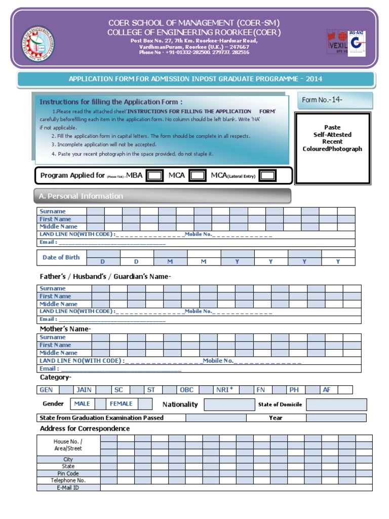 MBA Application Form PDF | PDF | University And College Admission