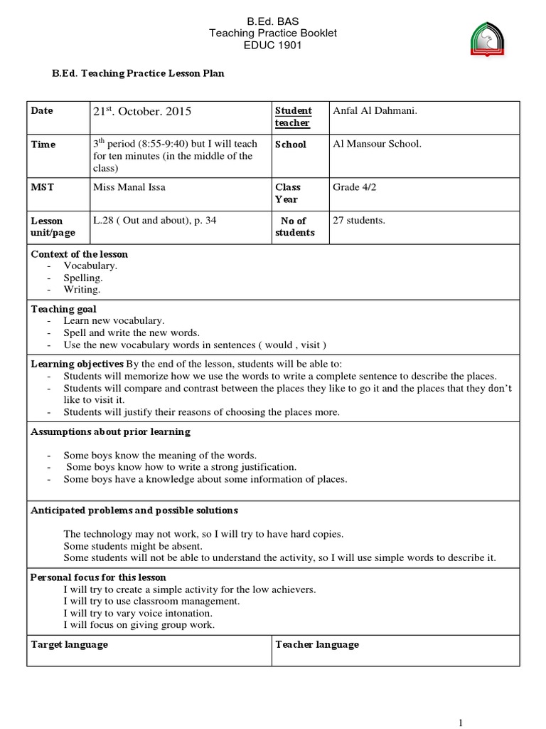Lesson Plan 3 | PDF | Lesson Plan | Vocabulary