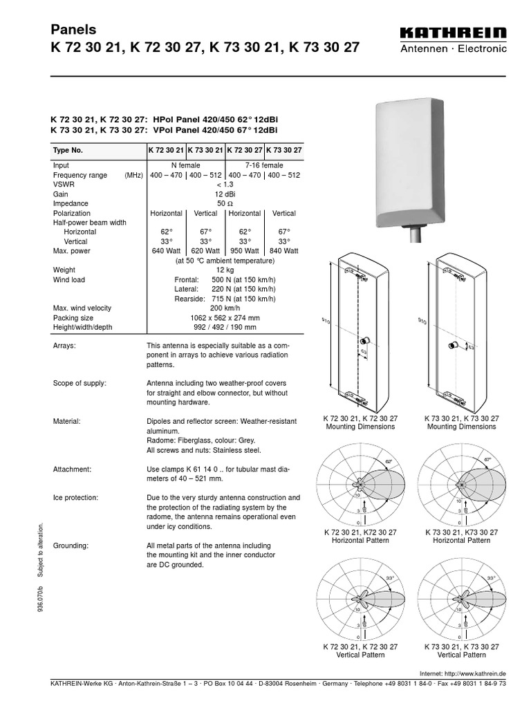Antenna Specifications K 72/73 Series | PDF