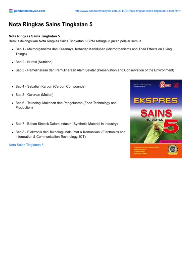 Nota Ringkas Sains Tingkatan 5 Semua Bab Pdf