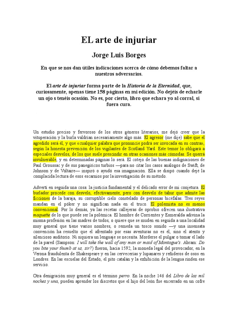 El arte de injuriar según Borges | PDF | Libros para adolescentes ...