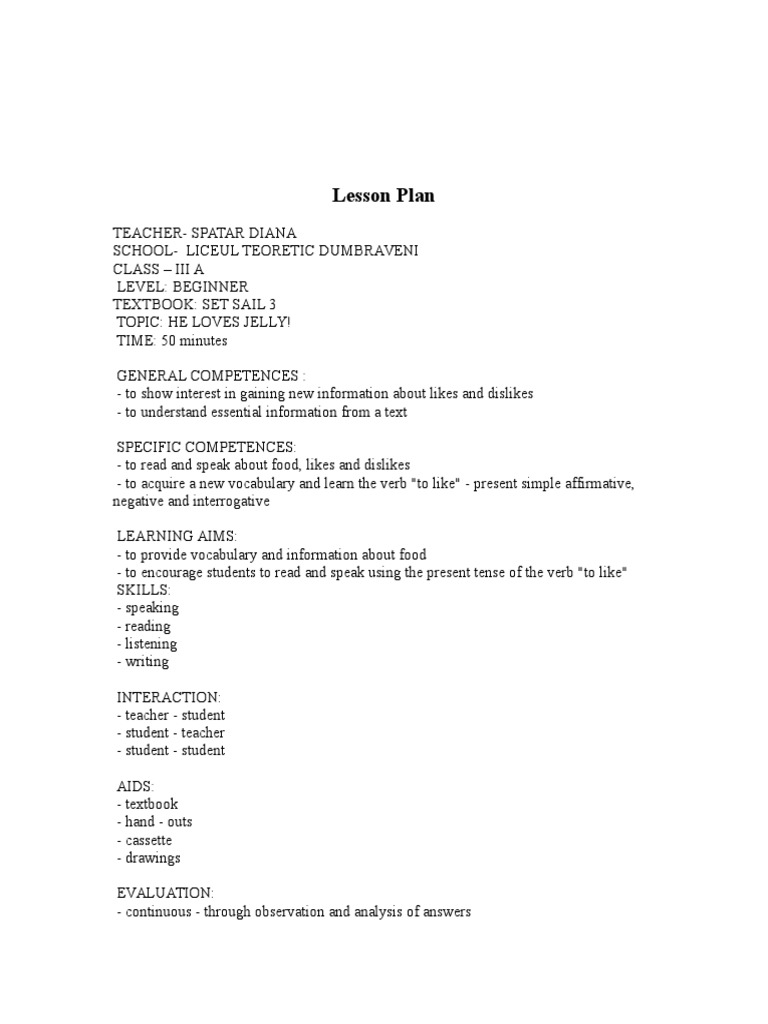 Lesson Plan Clasa A III | PDF
