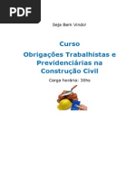 Curso Obriga Es Trabalhistas e Previdenci Rias Na Constru o Civil