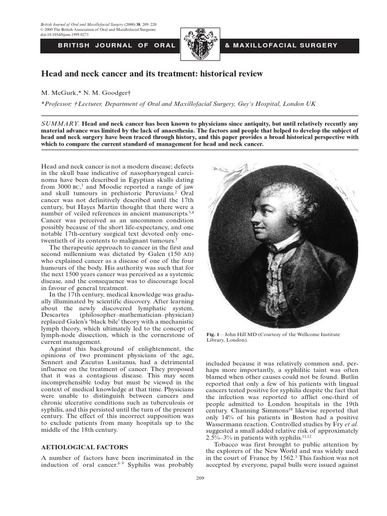 Head and Neck Cancer and Its Treatment: Historical Review | PDF ...