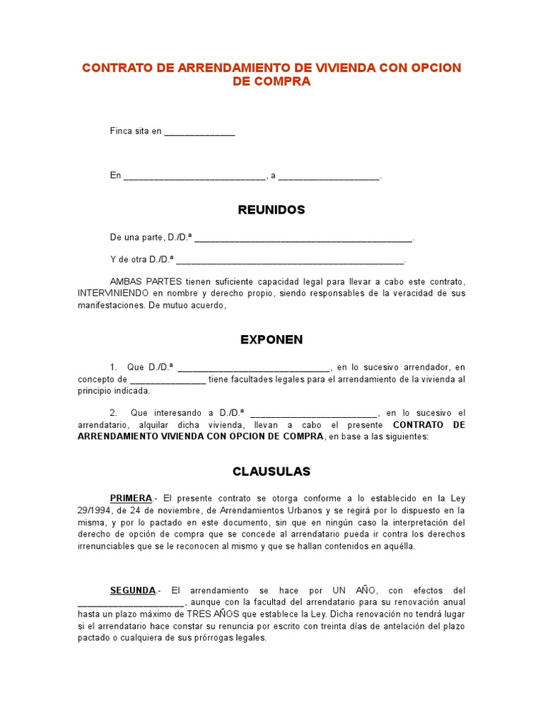 Contrato de Arrendamiento con Opción a Compra | PDF | Alquiler | Gobierno