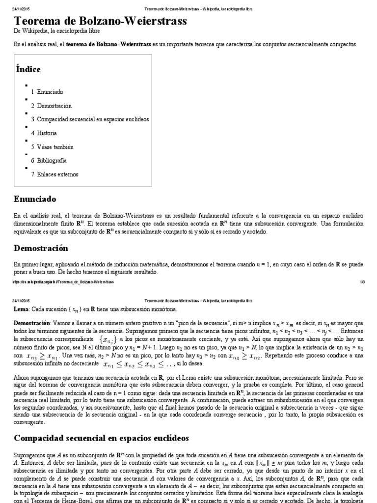 Teorema de BolzanoWeierstrass PDF Análisis Enseñanza de matemática — free download