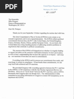 Letter from State Department Regarding JCPOA