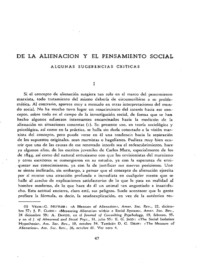 De La Alienacion Y El Pensamiento Socia | PDF | Alienación social ...