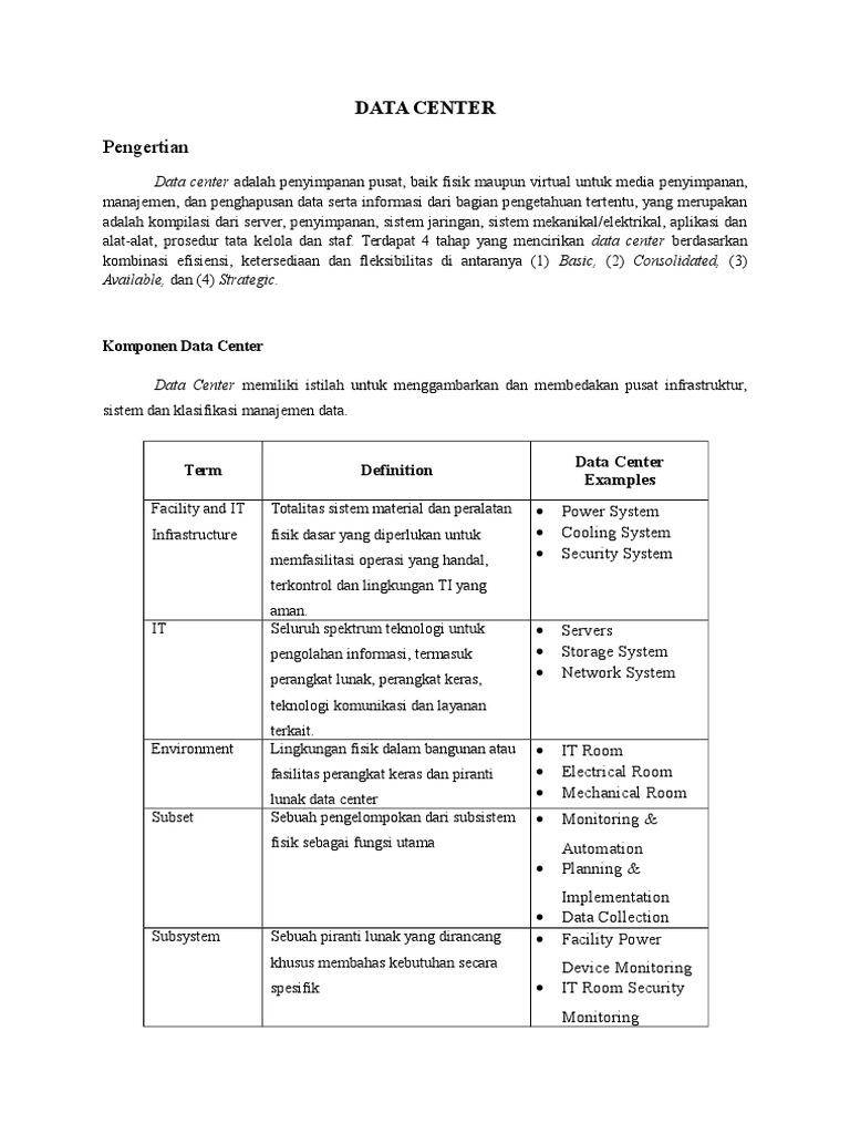 Pengertian dan Komponen Data Center | PDF