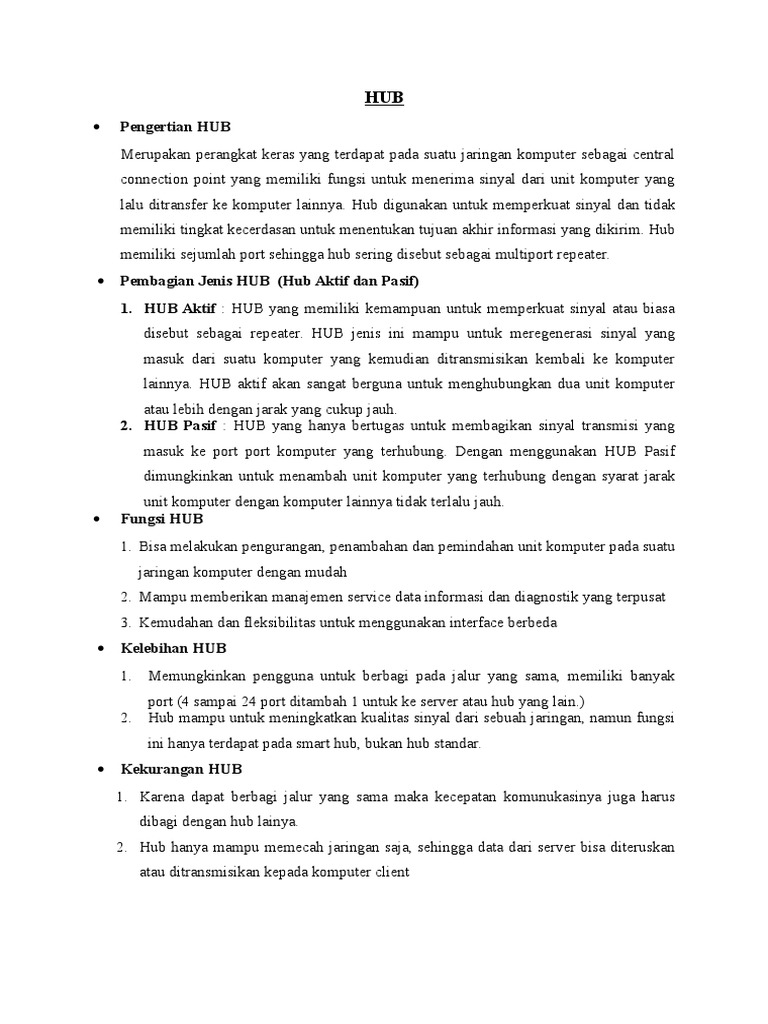 Hub | PDF | Komputer | Teknologi & Rekayasa