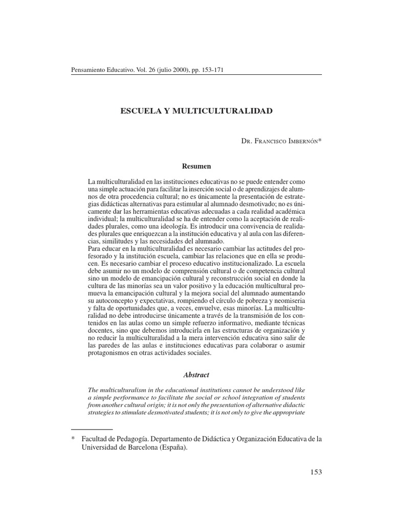 Multiculturalidad en la Educación Escolar | PDF | Multiculturalismo ...