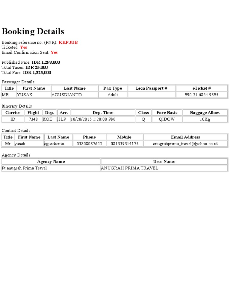 Booking Confirmation for Flight ID 7348 | PDF