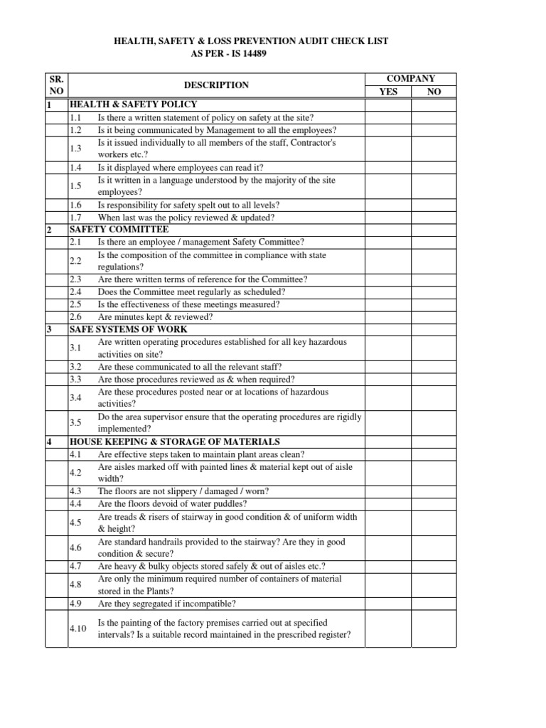 Updated Is 14489 Safety Audit Checklist Ehs | PDF | Stairs ...