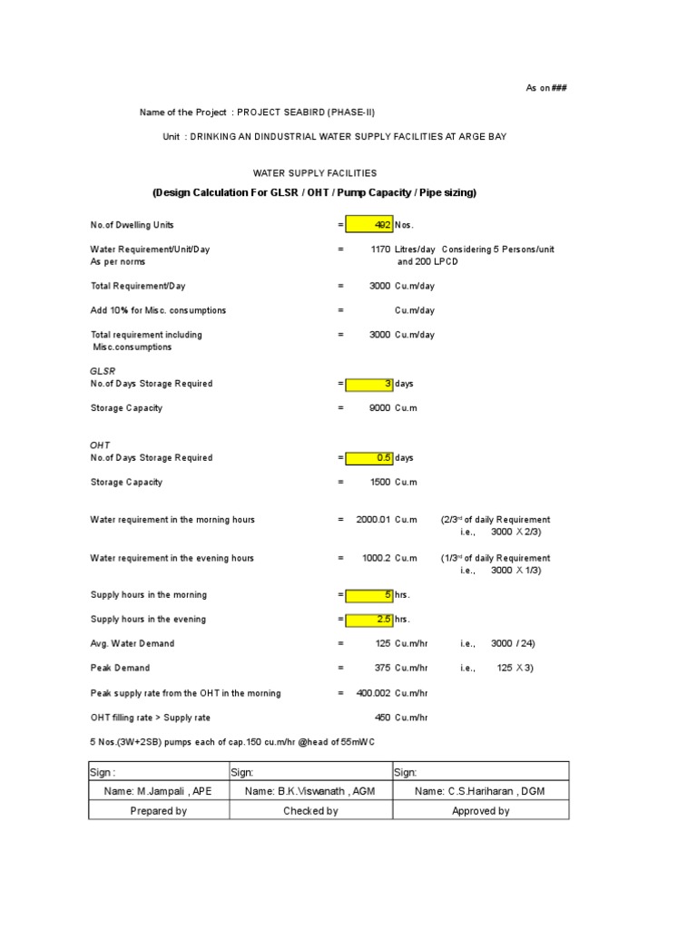 Water Supply Design Calculations | PDF