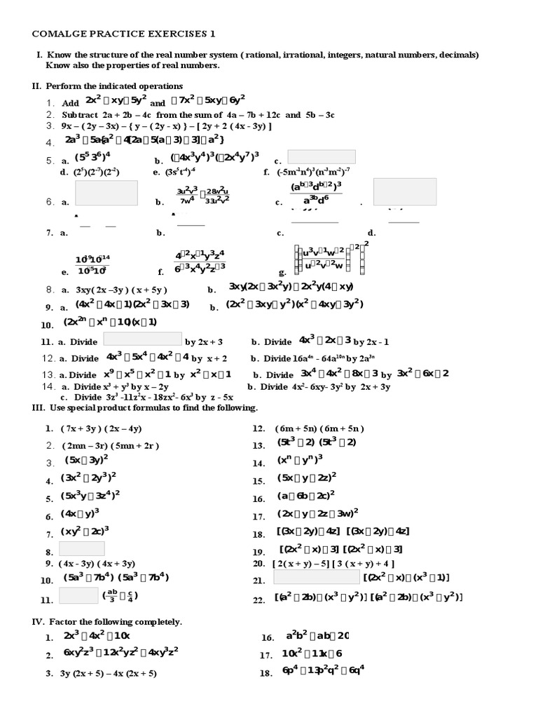 Comalge Practice Exercises Overview | PDF