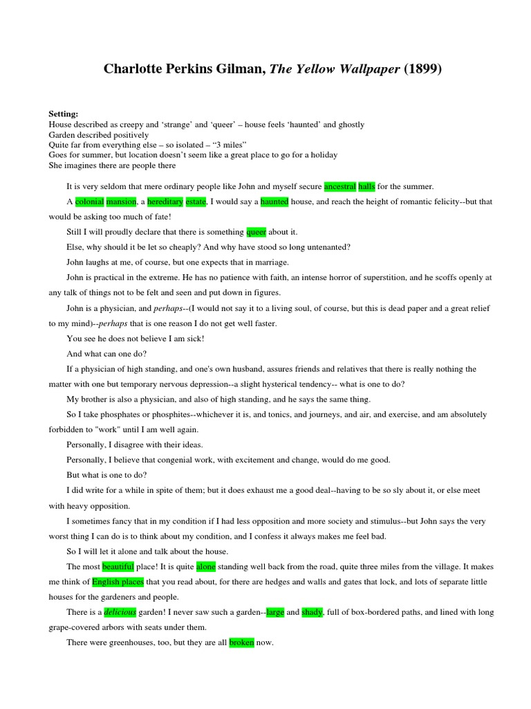 Yellow Wallpaper Annotated Document PDF